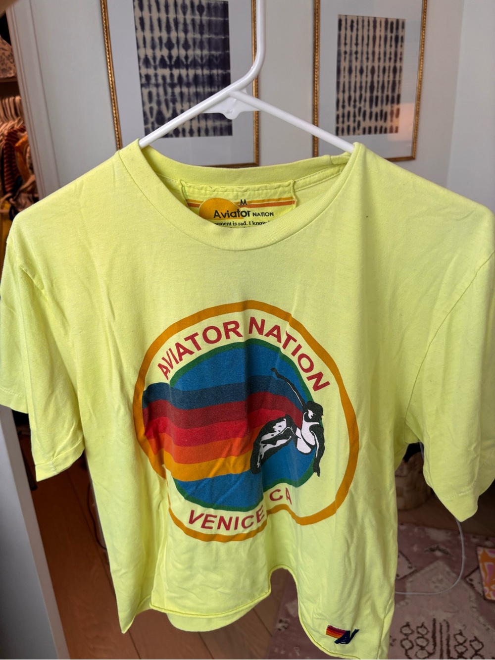 Aviator Nation Neon Yellow Venice Rainbow Graphic Tee